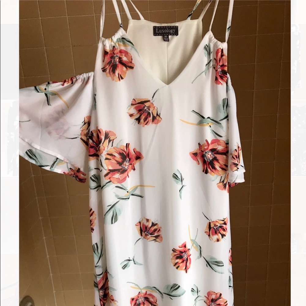 Nordstrom White Floral Strappy Off Shoulder Dress